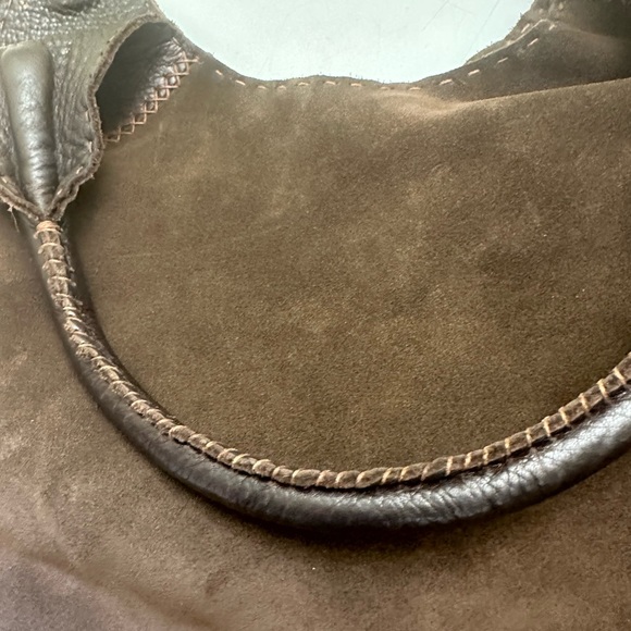Carla Mancini vintage brown suede w/ leather handles & leather top sides see pic - Picture 7 of 8